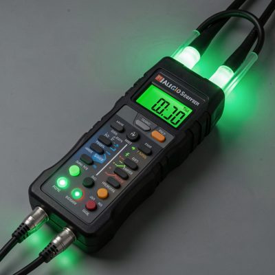 a cable tester with both ends lit green