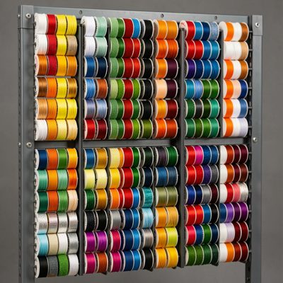 a rack with colour coded patch leads in neat vertical runs