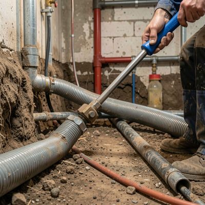 a duct rodder feeding cable through underground conduit