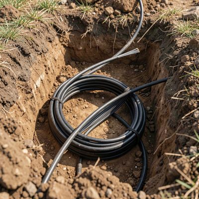 direct burial fibre cable lying in an open trench