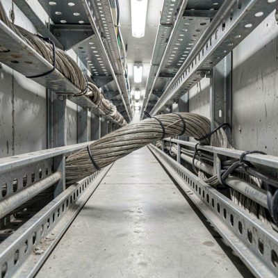 a fibre trunk cable being pulled through a raceway
