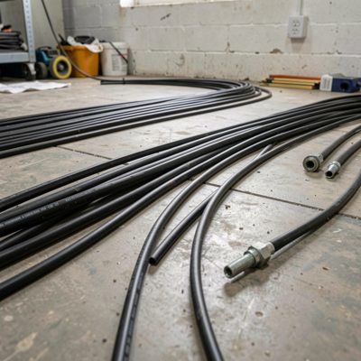 preparation stage with cables laid flat on the floor ready to bend
