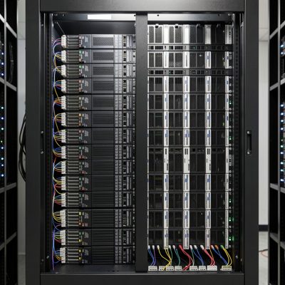 server rack interior showing neat vertical organisation