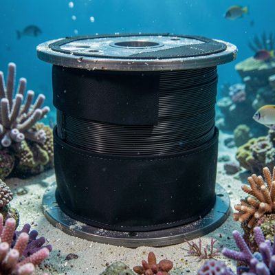 undersea fiber spool wrapped in waterproof sleeve