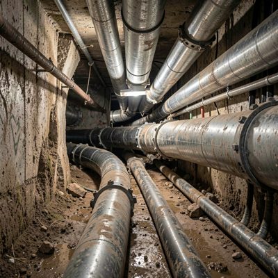 armoured cable being pulled through underground conduit