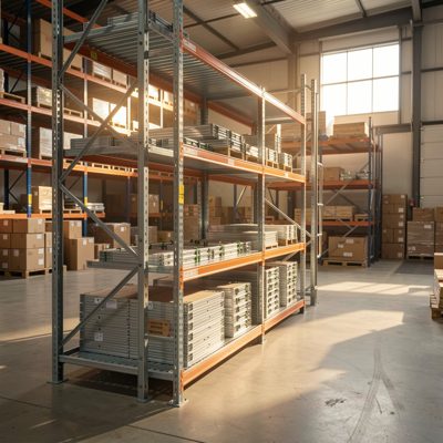 cable tray organized neatly in industrial warehouse setting sun