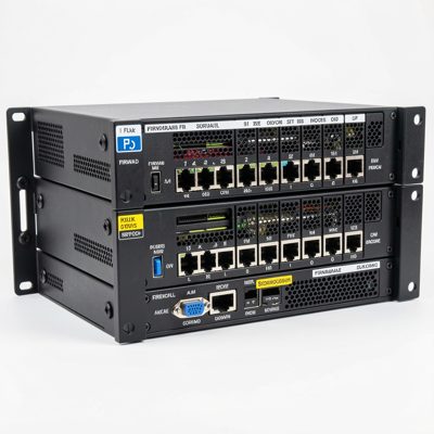 a rack mounted firewall appliance with labelled ports