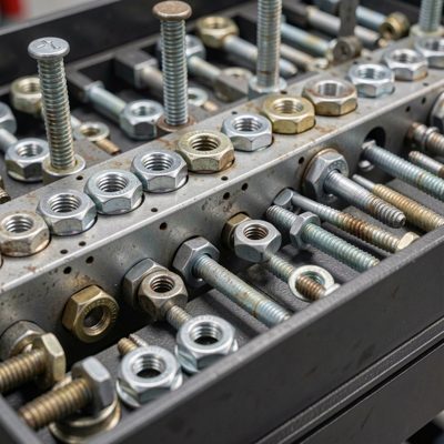 a switch being racked with cage nuts and screws