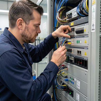a technician reseating a transceiver in a live switch