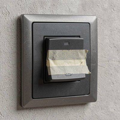 a switch with a dead port marked with a strip of tape
