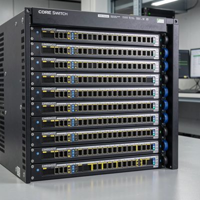 a core switch chassis with line cards installed