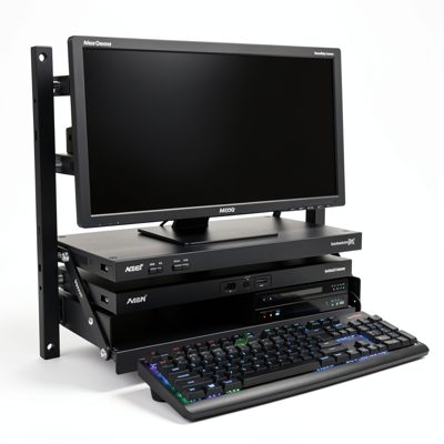 a rack mounted kvm with a slide out screen and keyboard
