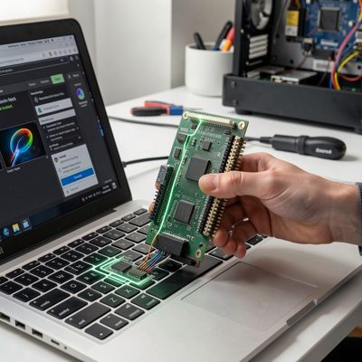 a switch being firmware upgraded from a laptop