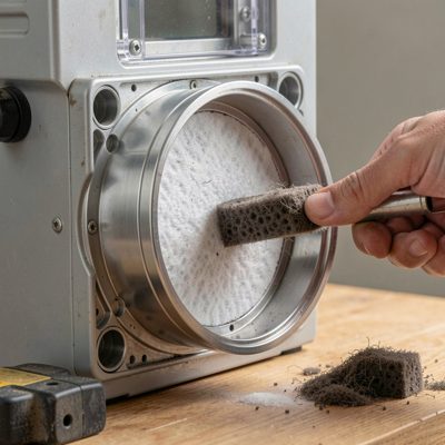 a switch dust filter being pulled out and cleaned