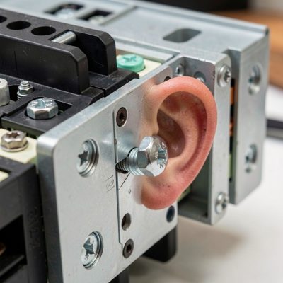 a rack ear being screwed onto a switch chassis