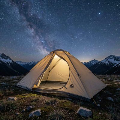 a bivvy bag under a clear night sky