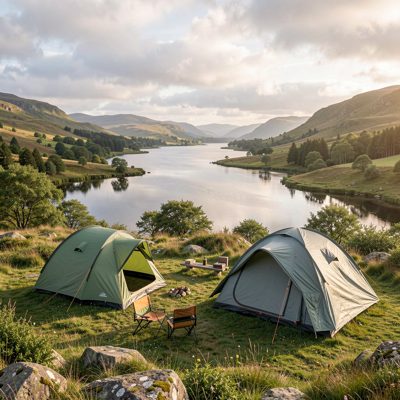 a wild camp with a view over a loch