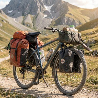 a bike loaded with panniers for touring
