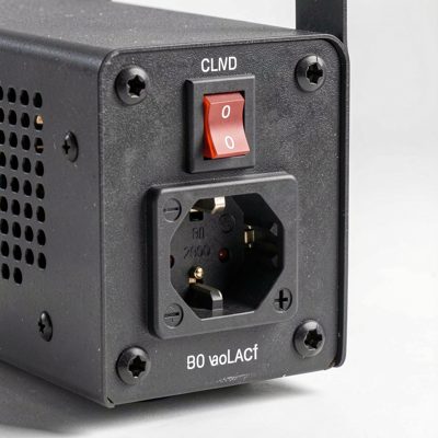 a power supply rear panel with switch and socket