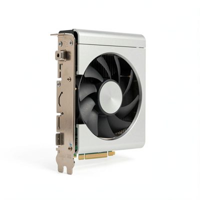 a workstation graphics card with a rear exhaust vent, no logos, no text, no branding
