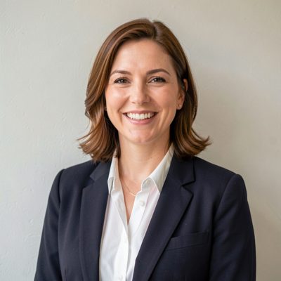 a friendly professional portrait against a plain wall