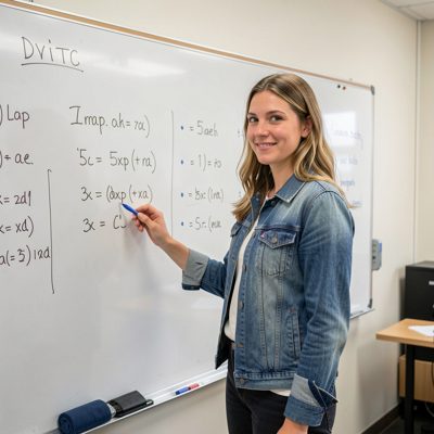 a teacher standing in front of a whiteboard