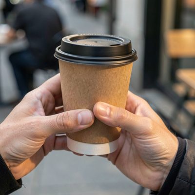 adult hands holding a takeaway coffee cup