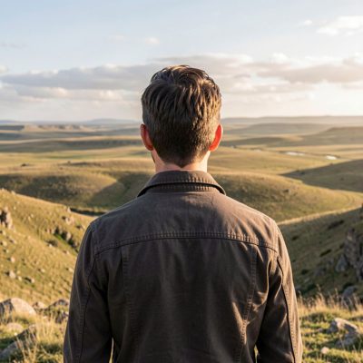 an adult person seen from behind looking at a horizon