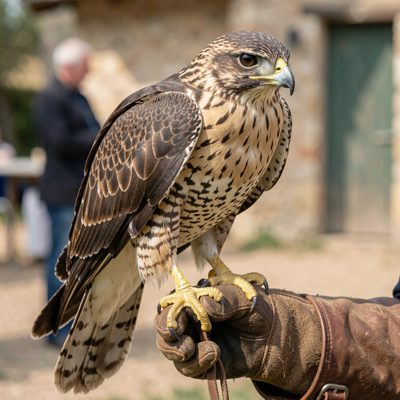 a bird of prey on a falconer's glove