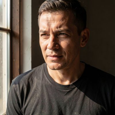 a portrait being lit with a single window