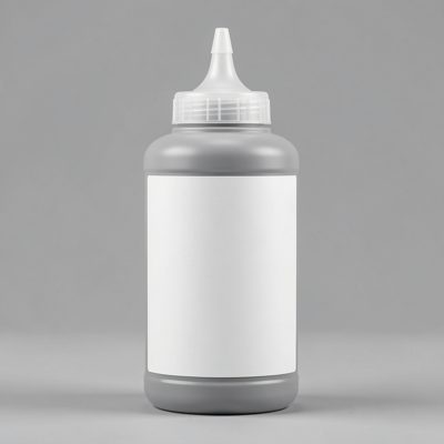 a plastic squeeze bottle with a blank white label