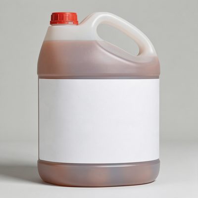 a large jug with a handle and a blank unprinted white label