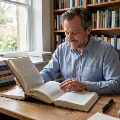 a translator working between two open books