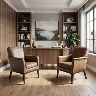 a mediation room with two chairs facing each other