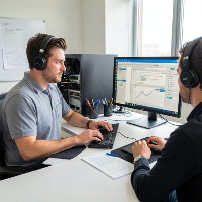 an it consultant setting up a workstation for a client