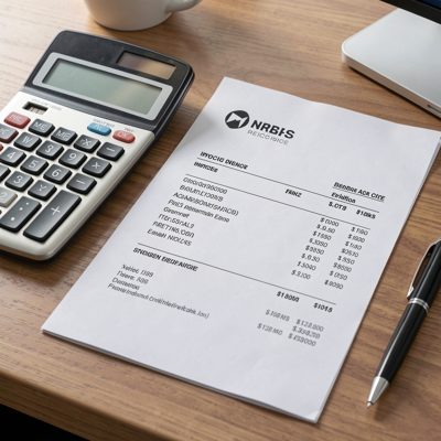 a printed invoice on a desk with a calculator