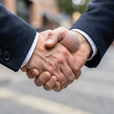 a handshake photographed close with sleeves and cuffs
