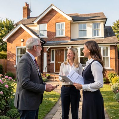 a house being viewed by a man and a woman with an agent