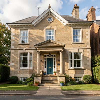 a period house with sash windows and a portico