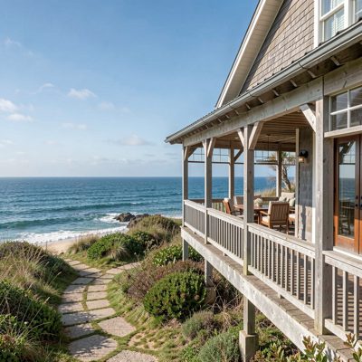 a coastal house with a veranda facing the sea