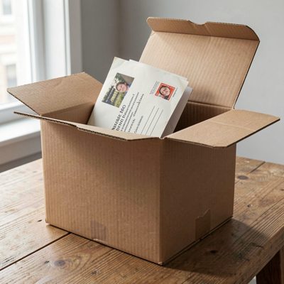a letterbox with post partly inserted