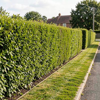 a property boundary hedge freshly trimmed