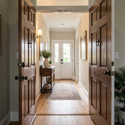 an entrance hall seen through an open front door