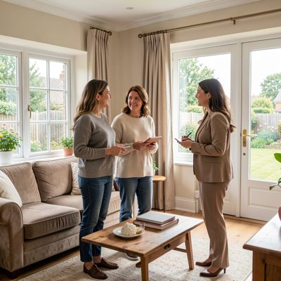 a house being viewed by a female couple with an agent