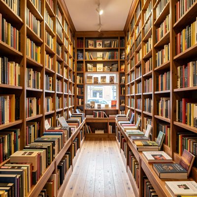 a bookshop interior with shelves to the ceiling