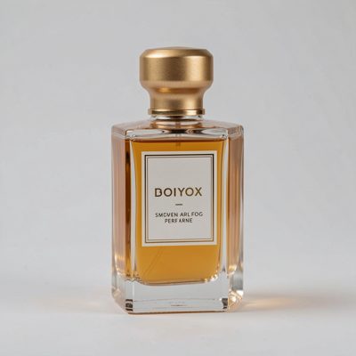 a perfume bottle photographed against a plain backdrop