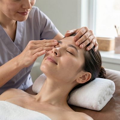 a therapist performing a facial massage