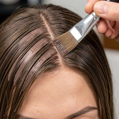 a brow tint being brushed onto the hairs