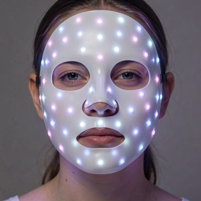 an led light therapy mask over a face