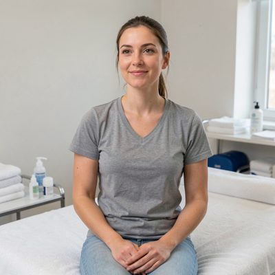 a client sitting up after a treatment